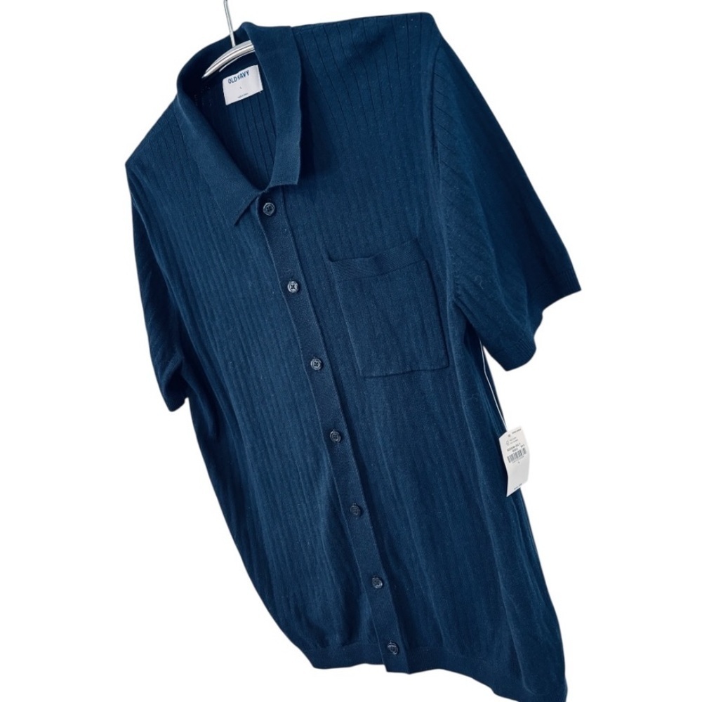 NWT Old Navy Men's Navy Blue Short Sleeve Button Down Camp Shirt Size L - Picture 2 of 9
